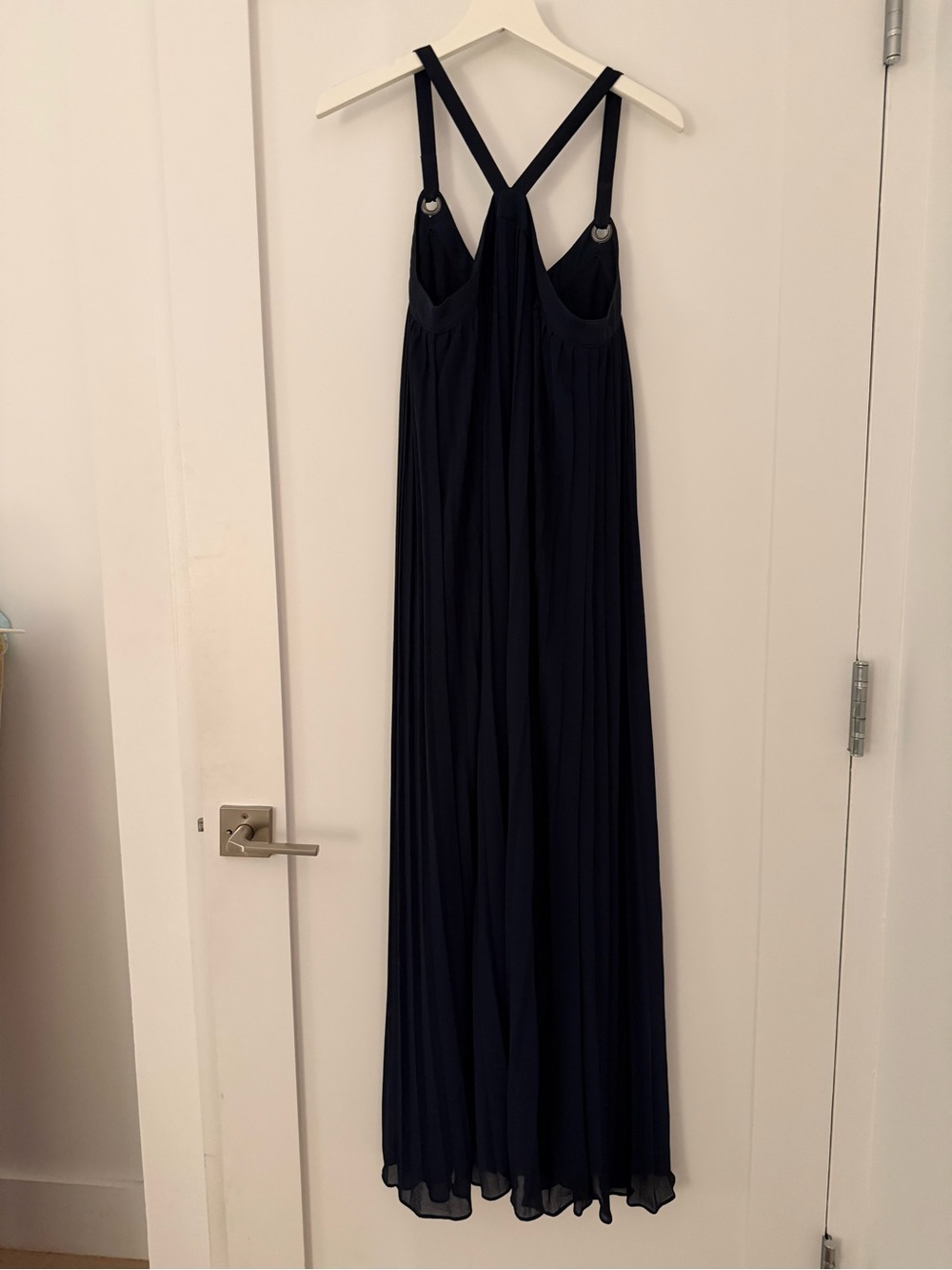 Michael Kors Deep Navy Pleated Maxi Dress with Crossed Back Straps - Picture 3 of 7